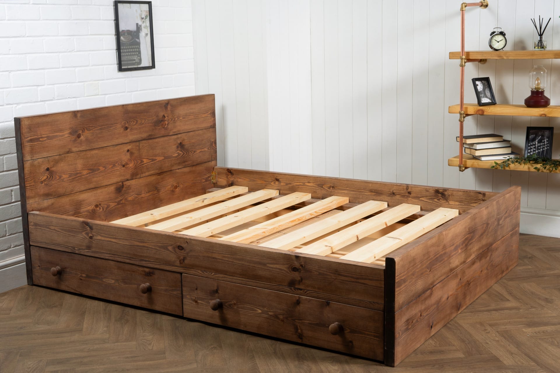 Solid oak bed with drawers discount